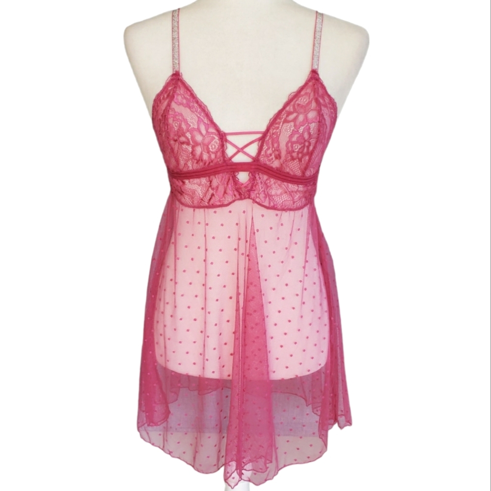 Vintage Sheer Rose Pink Babydoll Nightie / Minidress - medium